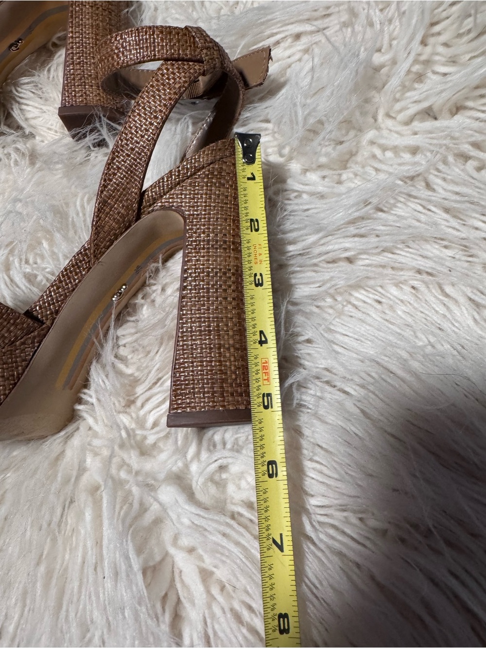 Sam Edelman Kayna Ankle Strap Heel Size 7 1/2 Platform Brown Weave - Picture 8 of 10